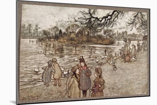 The Island on Which All the Birds are Born that Became Baby Boys and Girls, from Peter Pan in Kensi-Arthur Rackham-Mounted Giclee Print