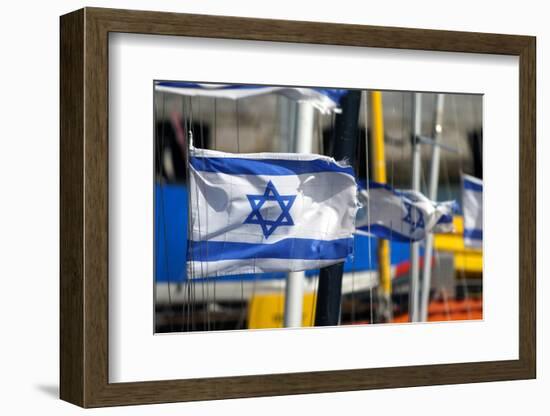 The Israeli Flag Fly's in the Breeze at the Harbor in Jaffa, Israel-David Noyes-Framed Photographic Print