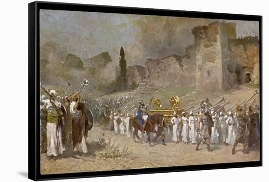 The Israelites Led by Joshua and Helped by God Destroy Jericho-Robert Leinweber-Framed Stretched Canvas