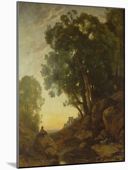 The Italian Goatherd, or the Effect of the Setting Sun, C.1847 (Oil on Canvas)-Jean Baptiste Camille Corot-Mounted Giclee Print