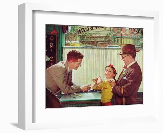 The Jewelry Shop (or Girl Trying on Jewelry)-Norman Rockwell-Framed Giclee Print