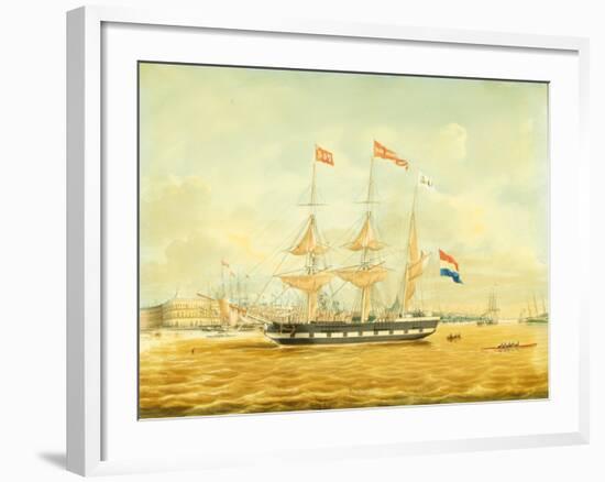 The Johan Melchior Kemper at Anchor by Rotterdam Harbour (Pencil, Pen and Ink and W/C on Paper)-Jacob Spin-Framed Giclee Print