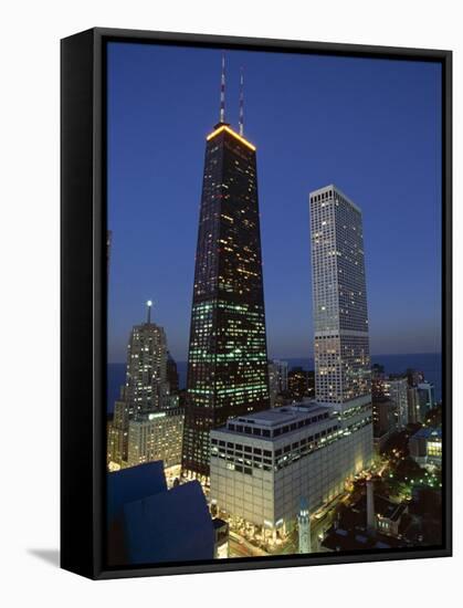 The John Hancock Center on Left, and the Old Water Tower in Low Centre, Chicago-Robert Francis-Framed Stretched Canvas