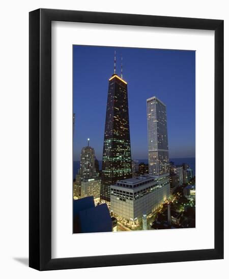 The John Hancock Center on Left, and the Old Water Tower in Low Centre, Chicago-Robert Francis-Framed Photographic Print