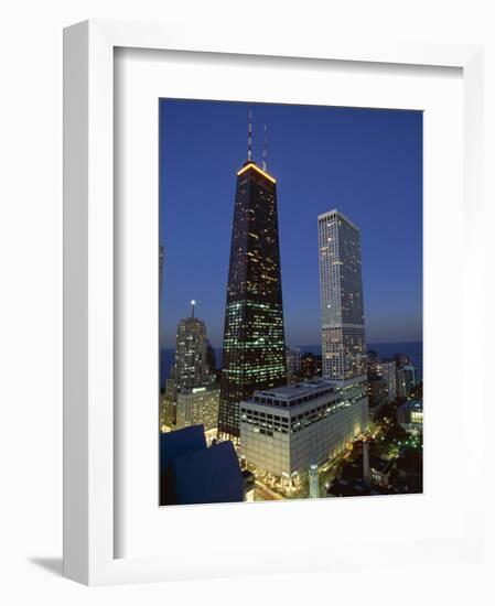 The John Hancock Center on Left, and the Old Water Tower in Low Centre, Chicago-Robert Francis-Framed Photographic Print