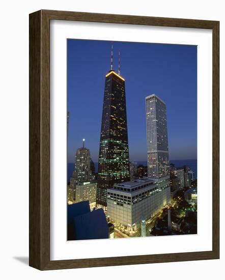 The John Hancock Center on Left, and the Old Water Tower in Low Centre, Chicago-Robert Francis-Framed Photographic Print