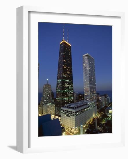 The John Hancock Center on Left, and the Old Water Tower in Low Centre, Chicago-Robert Francis-Framed Photographic Print