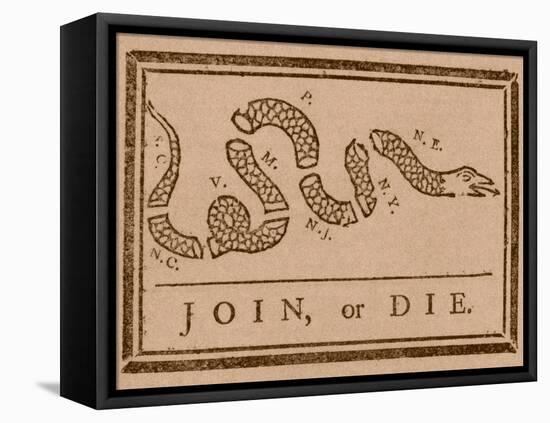 The Join Or Die Print Was a Political Cartoon Created by Benjamin Franklin-Stocktrek Images-Framed Stretched Canvas