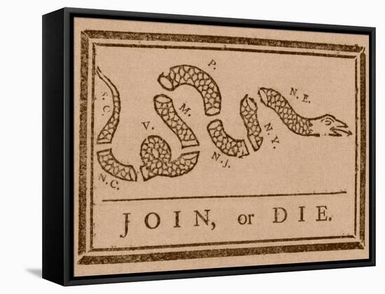 The Join Or Die Print Was a Political Cartoon Created by Benjamin Franklin-Stocktrek Images-Framed Stretched Canvas