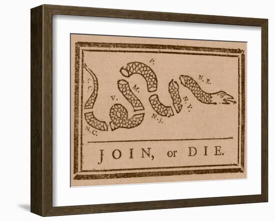 The Join Or Die Print Was a Political Cartoon Created by Benjamin Franklin-Stocktrek Images-Framed Premium Photographic Print