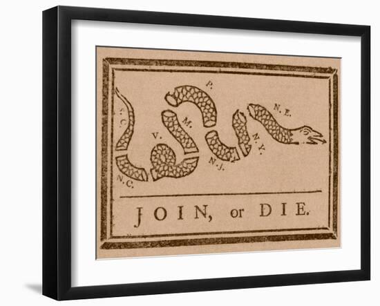 The Join Or Die Print Was a Political Cartoon Created by Benjamin Franklin-Stocktrek Images-Framed Premium Photographic Print