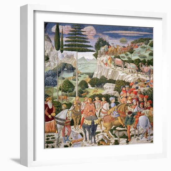 The Journey of the Magi to Bethlehem, the Left Hand Wall of the Chapel, circa 1460-Benozzo di Lese di Sandro Gozzoli-Framed Giclee Print