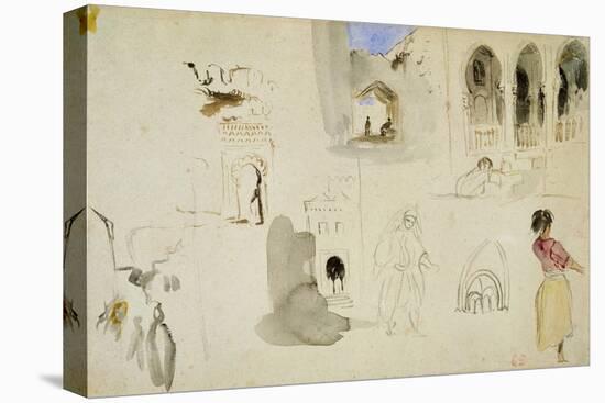 The Kasbah, Tangier (W/C on Paper)-Eugene Delacroix-Stretched Canvas