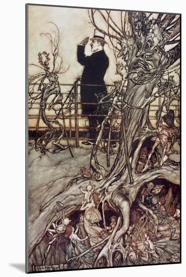 The Kensington Gardens are in London, where the King lives from 'Peter Pan in Kensington Gardens'-Arthur Rackham-Mounted Giclee Print