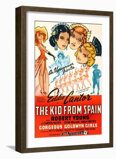 THE KID FROM SPAIN, US 1944 reissue poster art, Eddie Cantor (bottom right, in matador suit), 1932-null-Framed Art Print