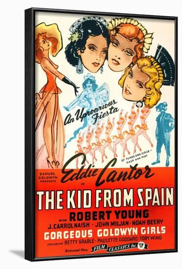 THE KID FROM SPAIN, US 1944 reissue poster art, Eddie Cantor (bottom right, in matador suit), 1932-null-Framed Art Print