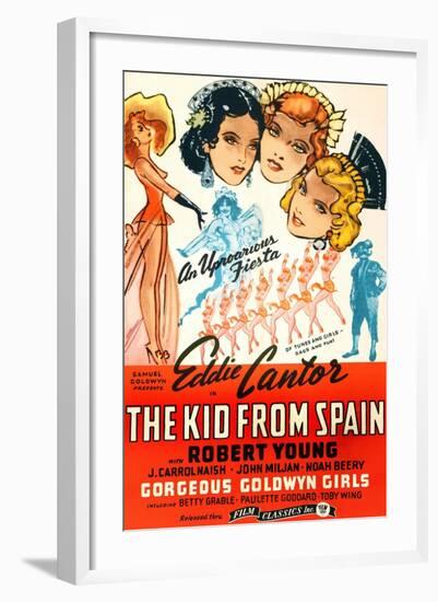 THE KID FROM SPAIN, US 1944 reissue poster art, Eddie Cantor (bottom right, in matador suit), 1932-null-Framed Art Print