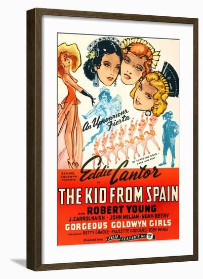 THE KID FROM SPAIN, US 1944 reissue poster art, Eddie Cantor (bottom right, in matador suit), 1932-null-Framed Art Print