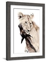 The Kill. A Lioness with a Blue Wildebeest Calf, Serengeti National Park, East Africa-James Hager-Framed Photographic Print