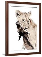 The Kill. A Lioness with a Blue Wildebeest Calf, Serengeti National Park, East Africa-James Hager-Framed Photographic Print