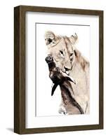 The Kill. A Lioness with a Blue Wildebeest Calf, Serengeti National Park, East Africa-James Hager-Framed Photographic Print