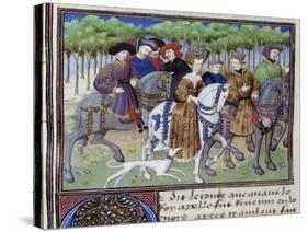 The King and the Queen Going Hunting -14Th Century Miniature-null-Stretched Canvas