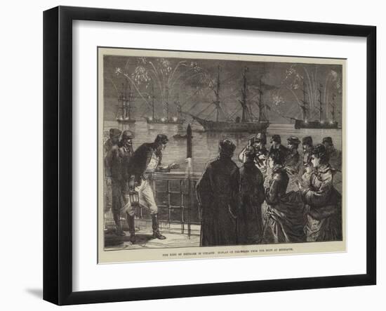 The King of Denmark in Iceland, Display of Fireworks from the Ships at Reykjavik-null-Framed Giclee Print