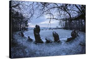 The King's Men in Snow, the Rollright Stones, Near Chipping Norton-Stuart Black-Stretched Canvas