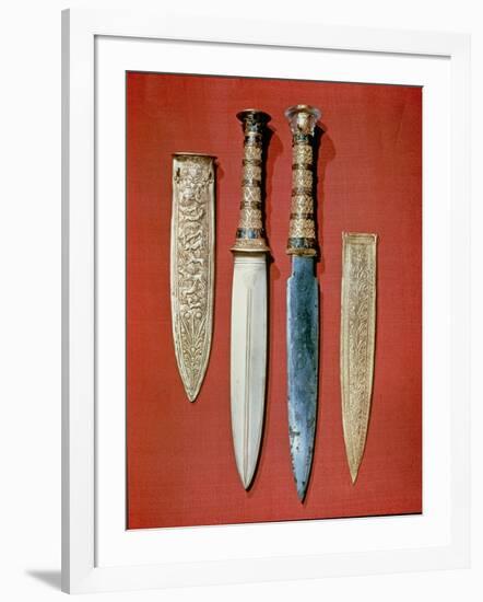 The King's Two Daggers, from the Tomb of Tutankhamun (circa 1370-52 BC) New Kingdom (Gold & Iron)-null-Framed Giclee Print