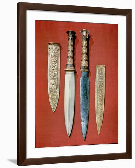 The King's Two Daggers, from the Tomb of Tutankhamun (circa 1370-52 BC) New Kingdom (Gold & Iron)-null-Framed Giclee Print