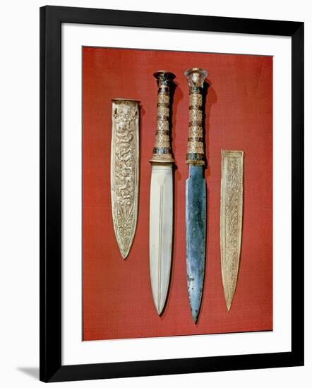 The King's Two Daggers, from the Tomb of Tutankhamun (circa 1370-52 BC) New Kingdom (Gold & Iron)-null-Framed Giclee Print