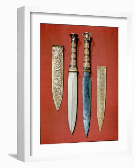 The King's Two Daggers, from the Tomb of Tutankhamun (circa 1370-52 BC) New Kingdom (Gold & Iron)-null-Framed Giclee Print