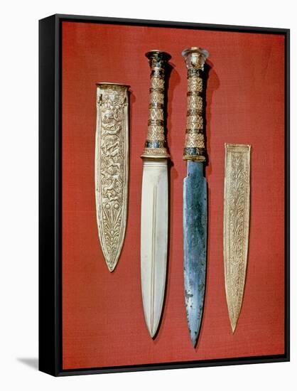 The King's Two Daggers, from the Tomb of Tutankhamun (circa 1370-52 BC) New Kingdom (Gold & Iron)-null-Framed Stretched Canvas