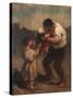 The Kiss or Father and Child-Honoré Daumier-Stretched Canvas