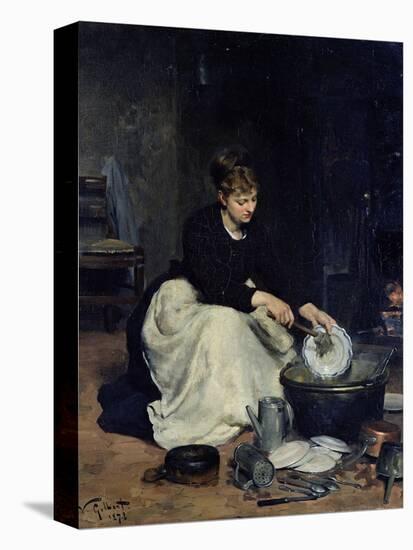 The Kitchen Maid Washing-Up-Victor Gabriel Gilbert-Stretched Canvas