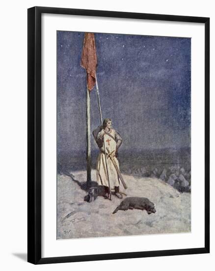 The Knight Stands Watch on St. Georges Mount with Banner, the Talisman: A Tale of the Crusaders-Simon Harmon Vedder-Framed Giclee Print