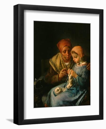 The Knitting Lesson, 1869-Jean-Francois Millet-Framed Premium Giclee Print