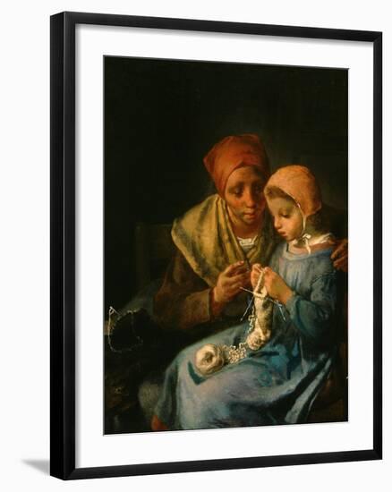 The Knitting Lesson, 1869-Jean-Francois Millet-Framed Giclee Print