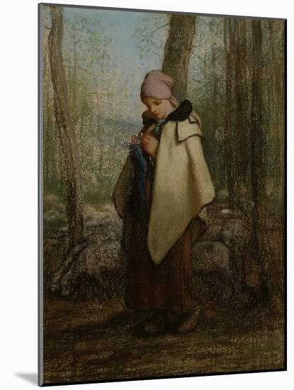 The Knitting Shepherdess, 1856-57-Jean-Francois Millet-Mounted Premium Giclee Print