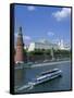 The Kremlin and Moskva River with Tourist Boat, Moscow, Russia-Steve Vidler-Framed Stretched Canvas