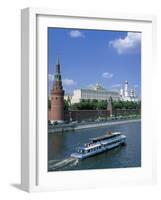 The Kremlin and Moskva River with Tourist Boat, Moscow, Russia-Steve Vidler-Framed Photographic Print