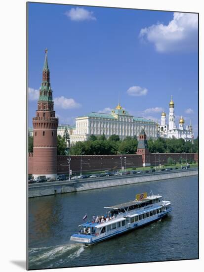 The Kremlin and Moskva River with Tourist Boat, Moscow, Russia-Steve Vidler-Mounted Photographic Print