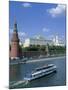 The Kremlin and Moskva River with Tourist Boat, Moscow, Russia-Steve Vidler-Mounted Photographic Print