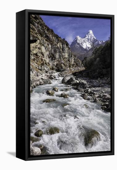 The Kumba Valley in Nepal with Ama Dablam in the Background, Himalayas, Nepal, Asia-John Woodworth-Framed Stretched Canvas