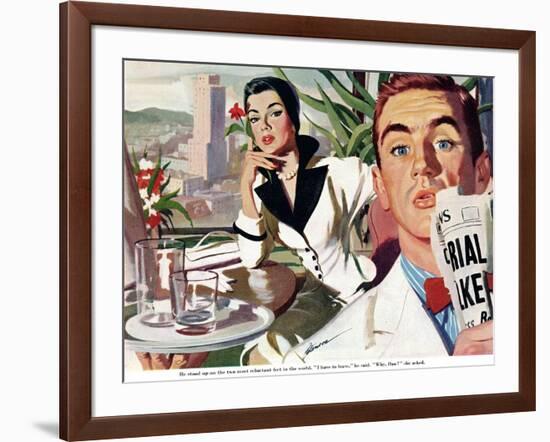 The Lady and the Mug  - Saturday Evening Post "Leading Ladies", August 28, 1954 pg.31-Perry Peterson-Framed Giclee Print