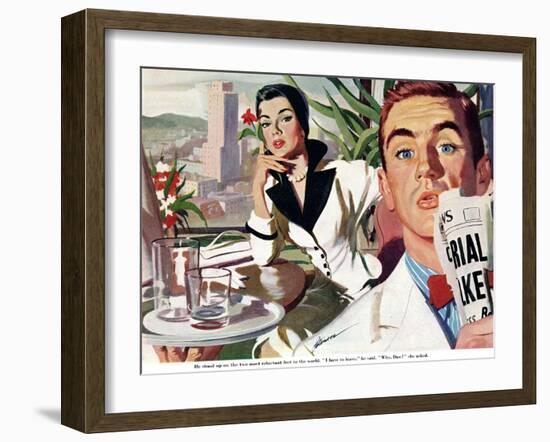 The Lady and the Mug  - Saturday Evening Post "Leading Ladies", August 28, 1954 pg.31-Perry Peterson-Framed Giclee Print