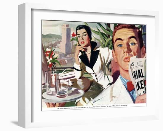 The Lady and the Mug  - Saturday Evening Post "Leading Ladies", August 28, 1954 pg.31-Perry Peterson-Framed Giclee Print