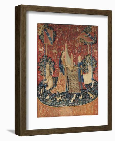 The Lady and the Unicorn: "Hearing"-null-Framed Premium Giclee Print