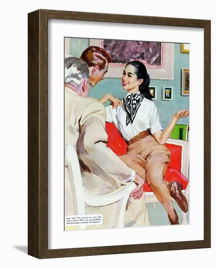 The Lady Broke The Rules  - Saturday Evening Post "Leading Ladies", September 13, 1952 pg.23-Joe de Mers-Framed Giclee Print