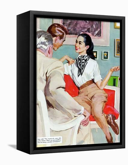 The Lady Broke The Rules  - Saturday Evening Post "Leading Ladies", September 13, 1952 pg.23-Joe de Mers-Framed Stretched Canvas